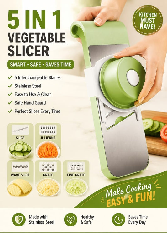 5-in-1 Manual Vegetable Slicer – Multi-Blade Kitchen Prep Set