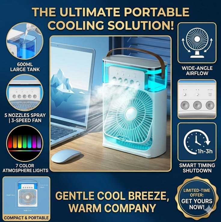 Portable Mini Air Cooler with Night Light – Instant Cool Anywhere