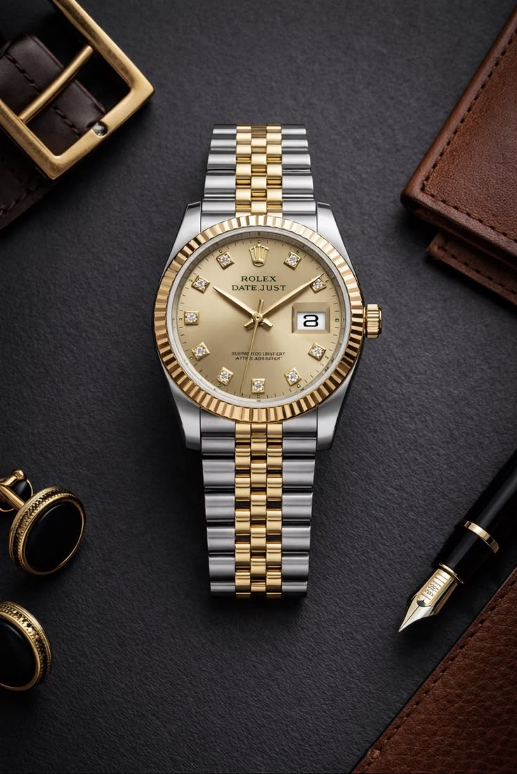 Luxury Two-Tone Champagne Dial Watch – Executive Elegance Edition