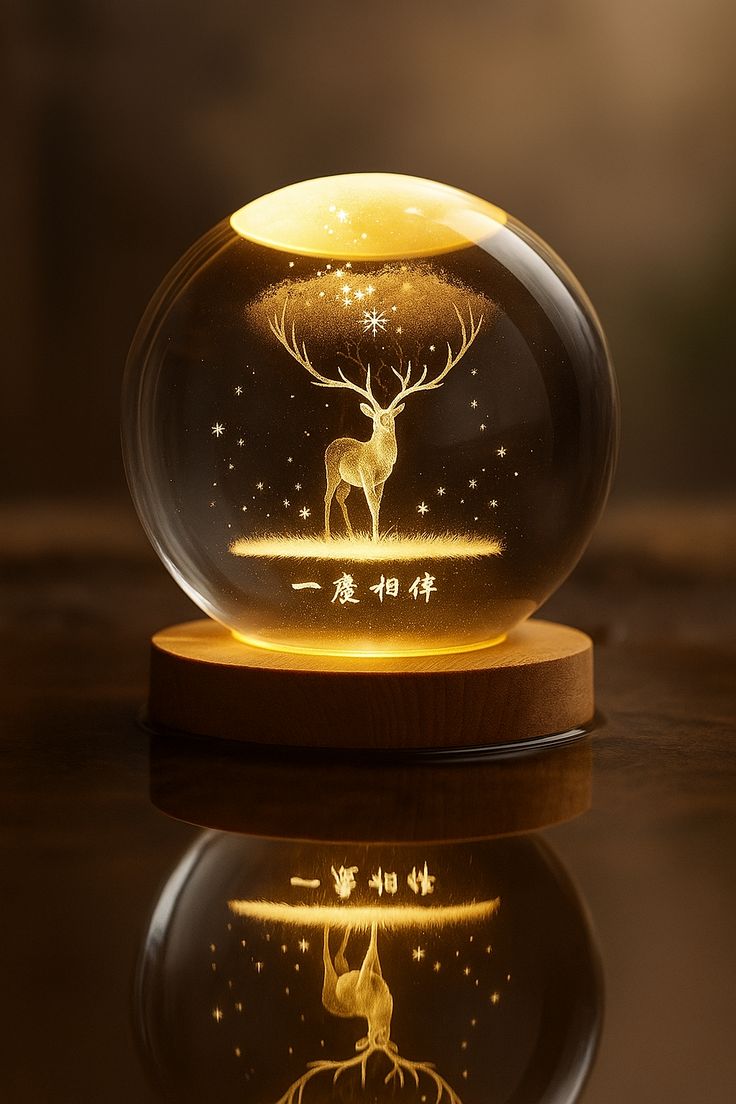 3D Crystal Ball Lamp – Golden Glow, USB Rechargeable Decor