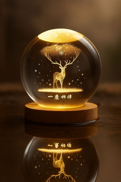 3D Crystal Ball Lamp – Golden Glow, USB Rechargeable Decor