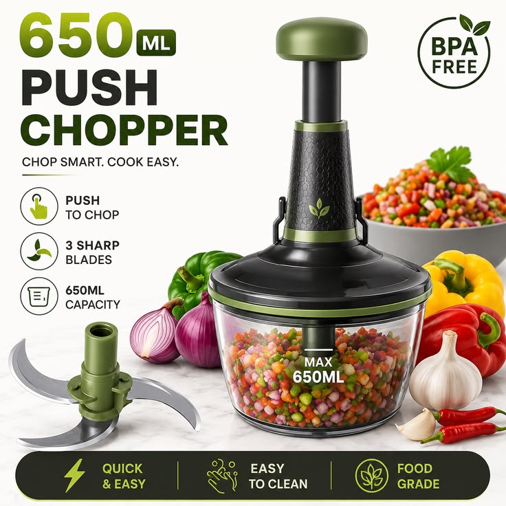 2L Multifunctional Manual Food Chopper – Effortless Kitchen Prep