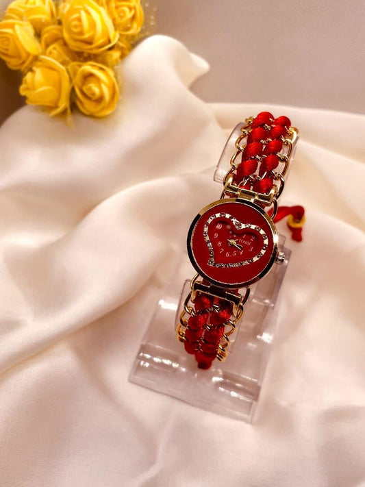 Girls' Red Braided Bracelet Watch – Heart Shaped Dial