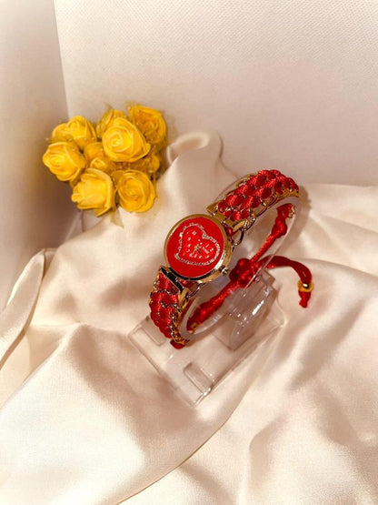 Girls' Red Braided Bracelet Watch – Heart Shaped Dial
