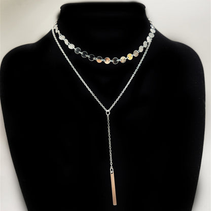 Women Double Layer Gold Necklace with Pendant