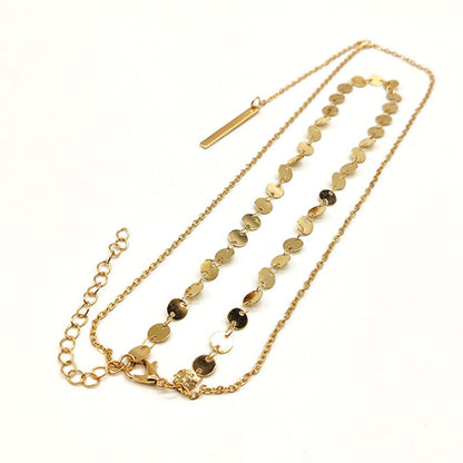 Women Double Layer Gold Necklace with Pendant