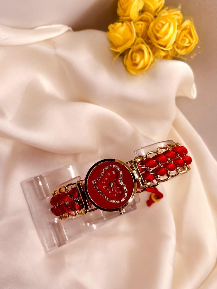 Girls' Red Braided Bracelet Watch – Heart Shaped Dial
