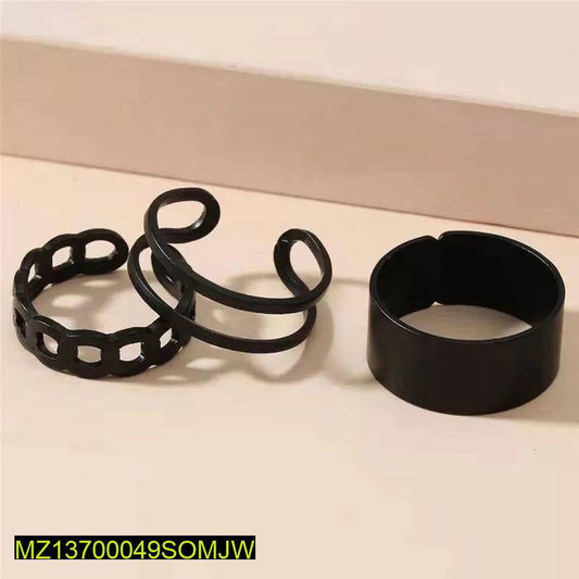 Bold Hip-Hop Rings Set (3 Pcs) – Adjustable Matte Finish