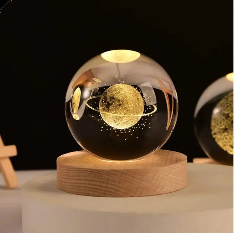 3D Crystal Ball Lamp with Golden Glow & USB Recharge