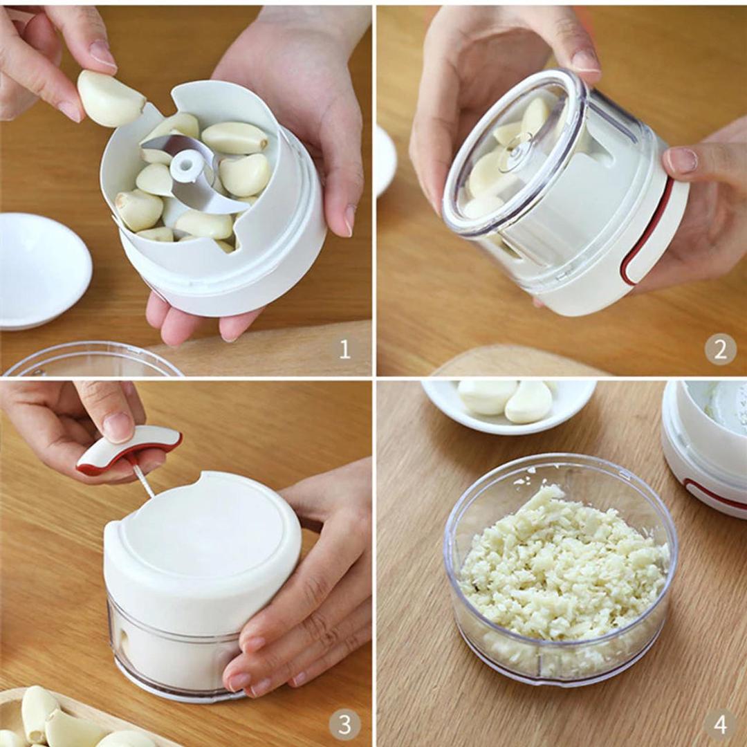 Manual Food Chopper Stainless Steel White Red Compact