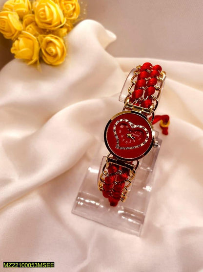 Girls' Red Braided Bracelet Watch – Heart Shaped Dial
