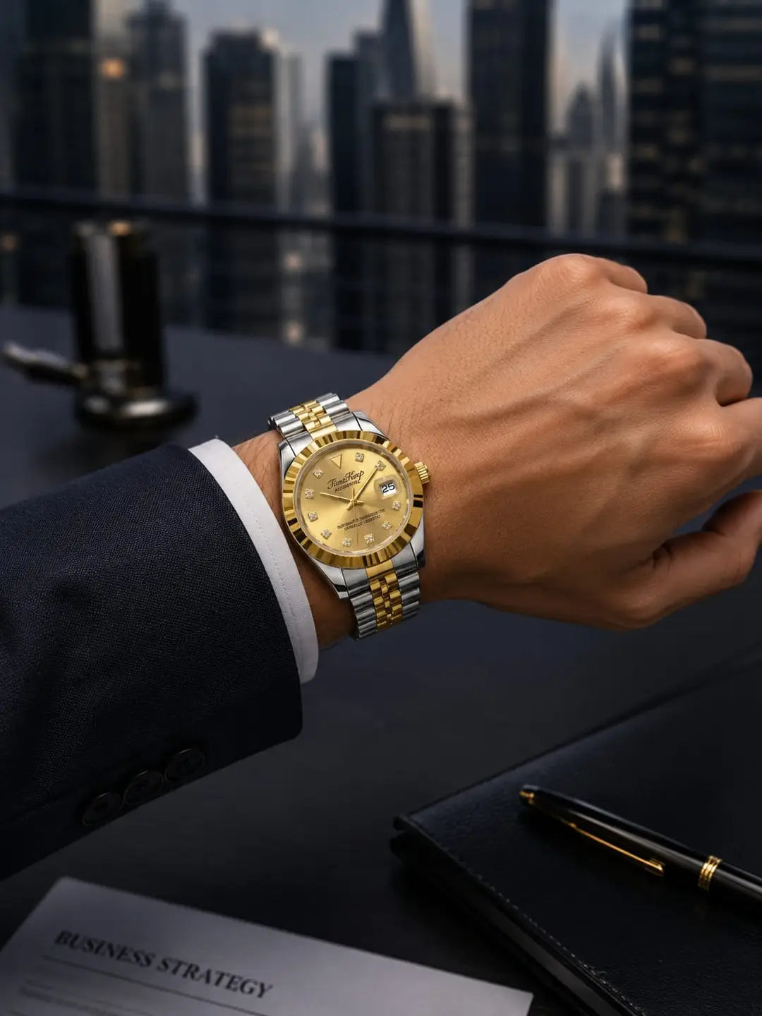 Luxury Two-Tone Champagne Dial Watch – Executive Elegance Edition