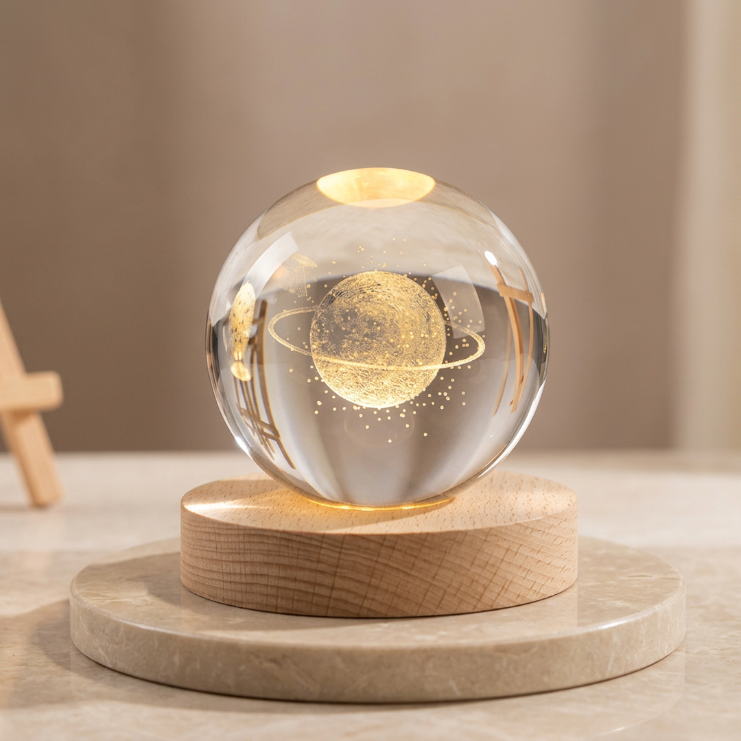 3D Crystal Ball Lamp with Golden Glow & USB Recharge