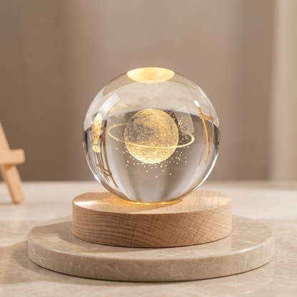 3D Crystal Ball Lamp with Golden Glow & USB Recharge