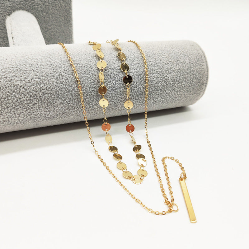 Women Double Layer Gold Necklace with Pendant