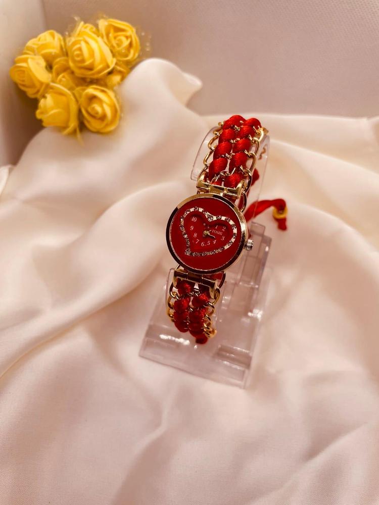 Girls' Red Braided Bracelet Watch – Heart Shaped Dial