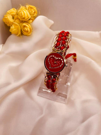 Girls' Red Braided Bracelet Watch – Heart Shaped Dial