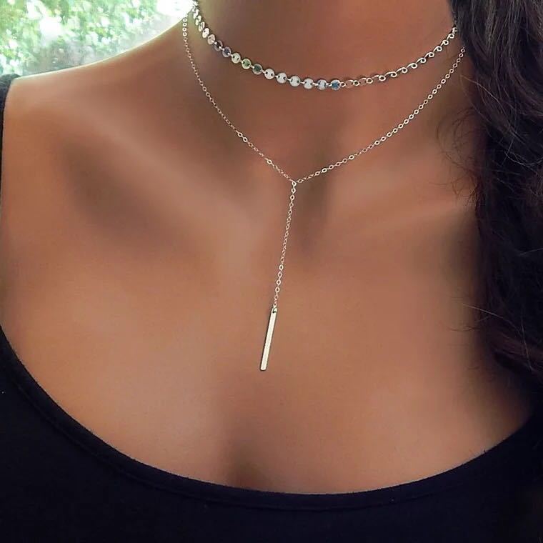 Women Double Layer Gold Necklace with Pendant
